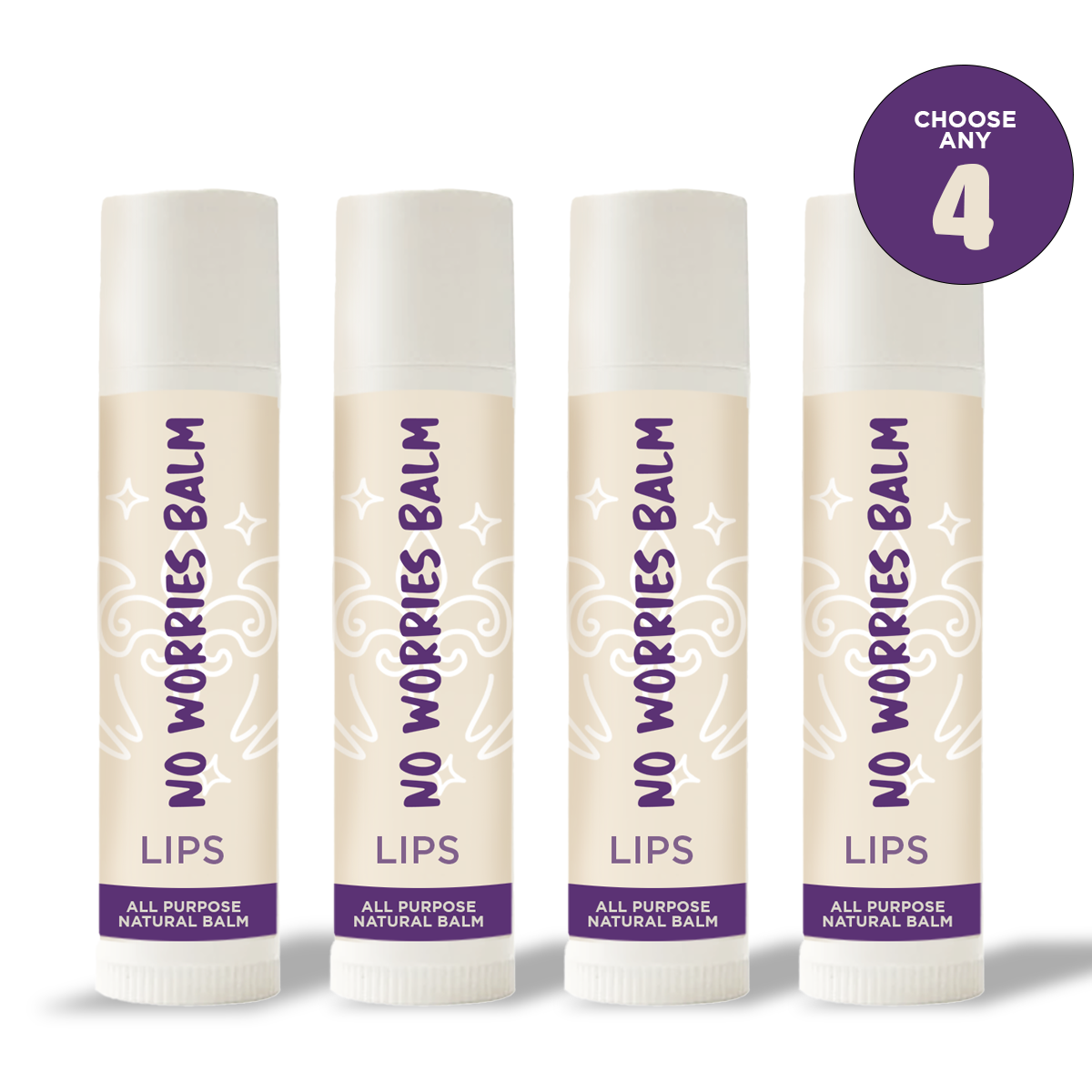 NO WORRIES LIP BALM: 4 pack
